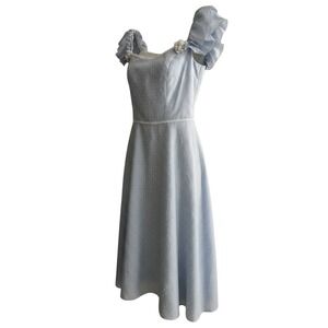 Priscilla of Boston Vintage Swiss Dot Wedding Bridesmaid Dress Blue Midi